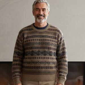 🍀Woolrich 100% Lambwool Patterned Grandpa Mens Large Sweater🍀